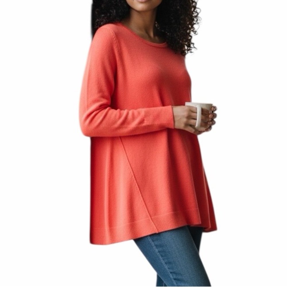Chelsea & Theodore Coral Cashmere Long Sleeve Aline Tunic Sweater S